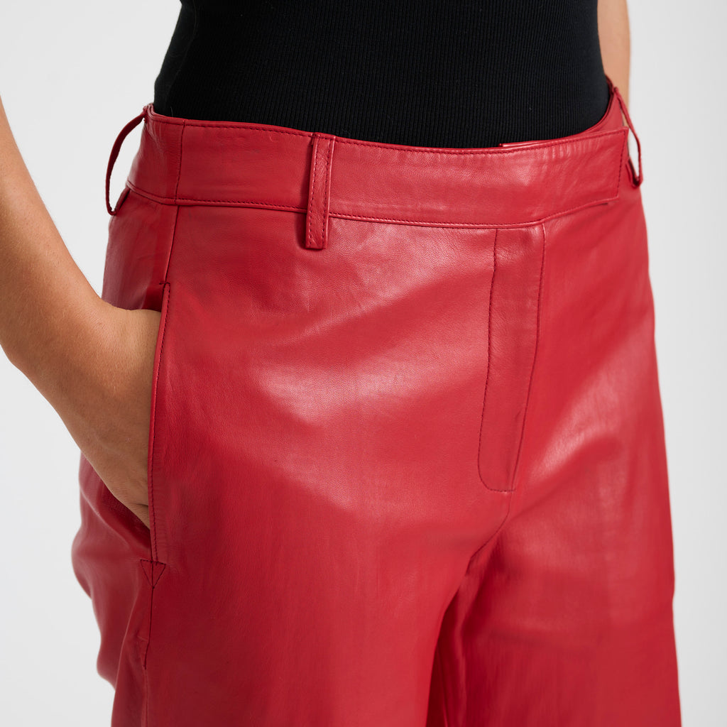 Depeche leather wear Adele RW leather pants straight full lenght Pants 043 Red