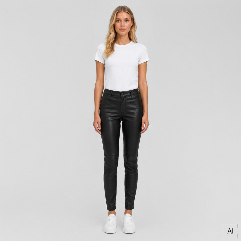 Depeche leather wear Amelia MW 7/8 Chino leather pant Pants 099 Black