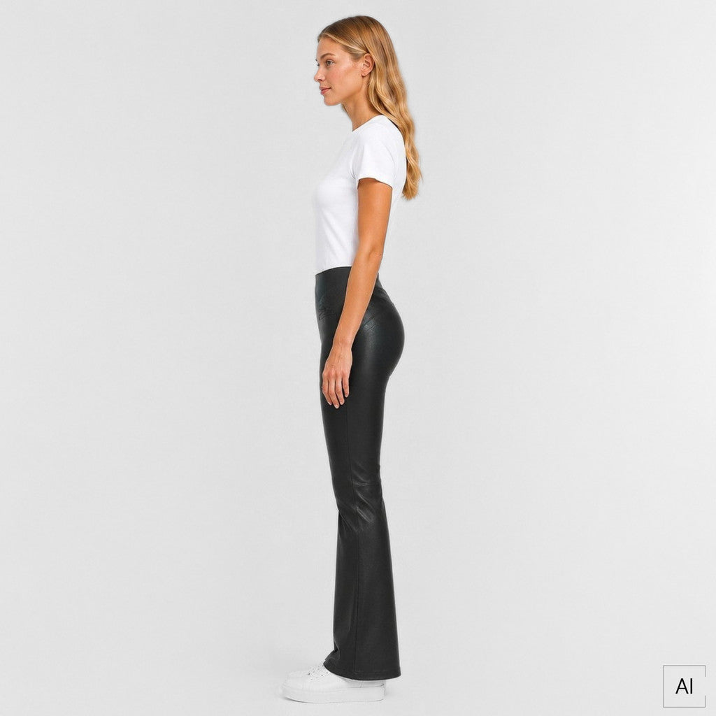 Depeche leather wear Ava HW Flare Leather Pants Pants 099 Black