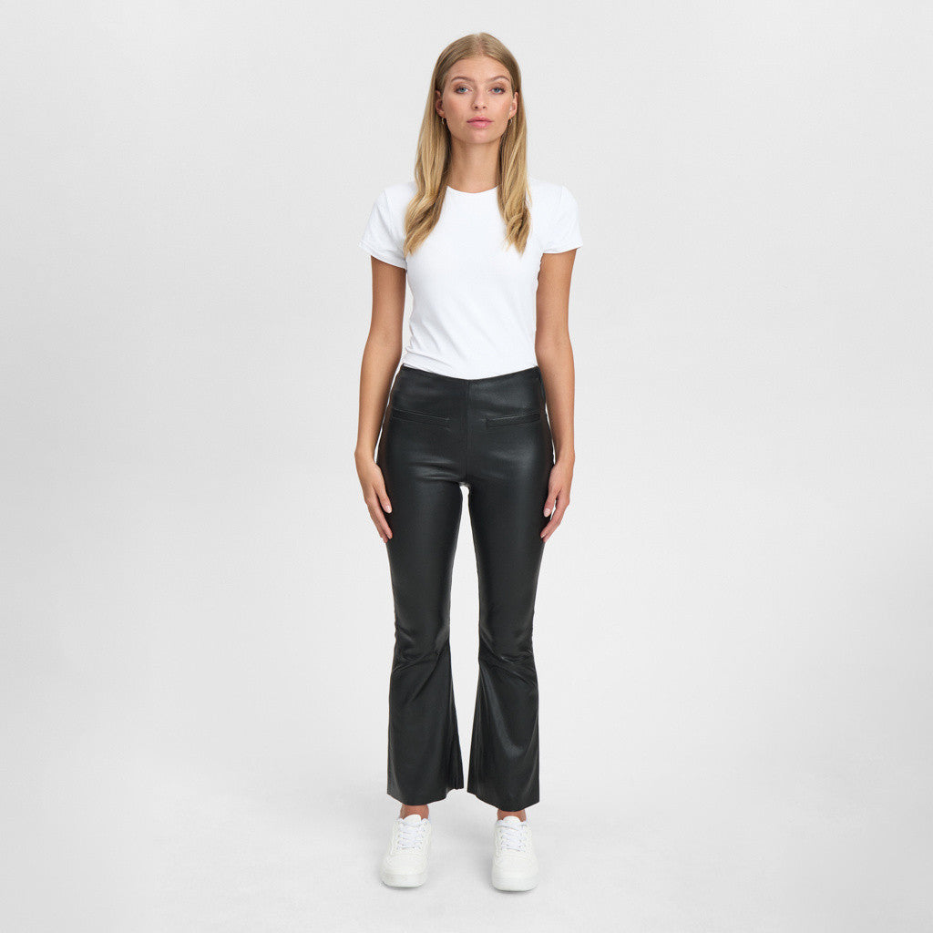 Depeche leather wear Ava RW flare 7/8 length pants with stretch in soft leather quality Pants 099 Black (Nero)