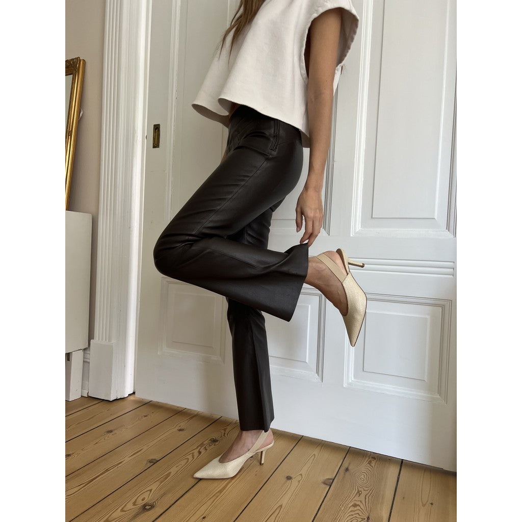 Depeche leather wear Ava RW flare 7/8 length pants with stretch in soft leather quality Pants 008 Chocolate