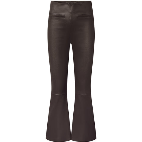 Depeche leather wear Ava RW flare 7/8 length pants with stretch in soft leather quality Pants 008 Chocolate