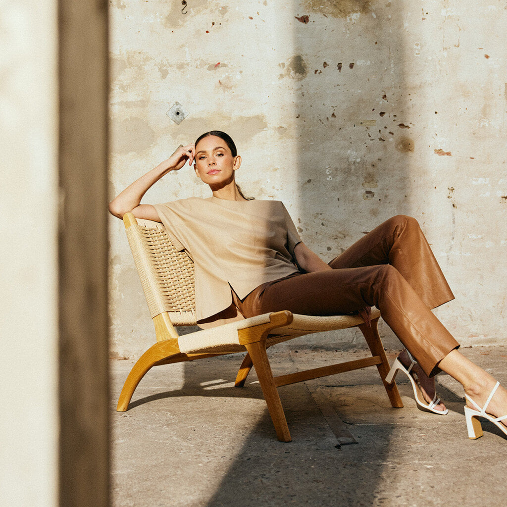 Depeche leather wear Ava RW flare 7/8 length pants with stretch in soft leather quality Pants 199 Nougat