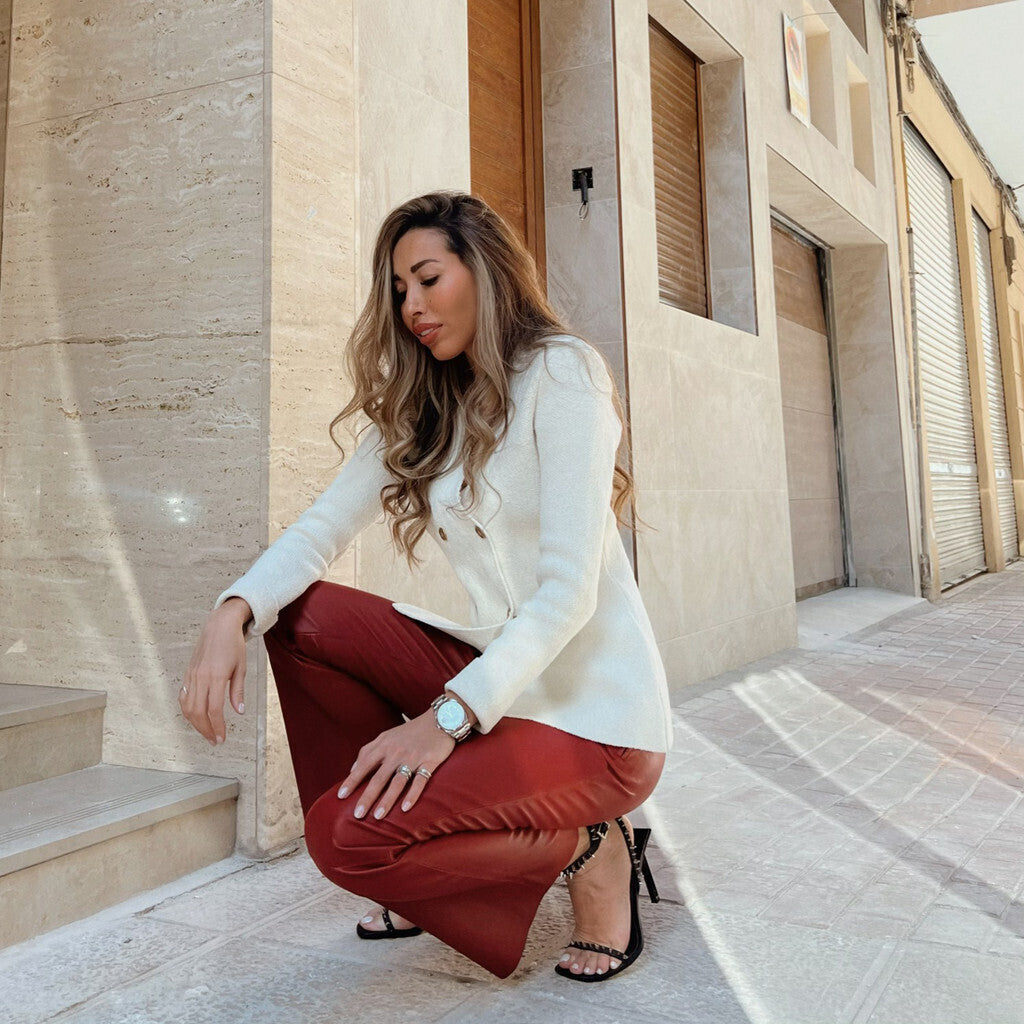 Depeche leather wear Ava RW flare 7/8 length pants with stretch in soft leather quality Pants 243 Racing Red