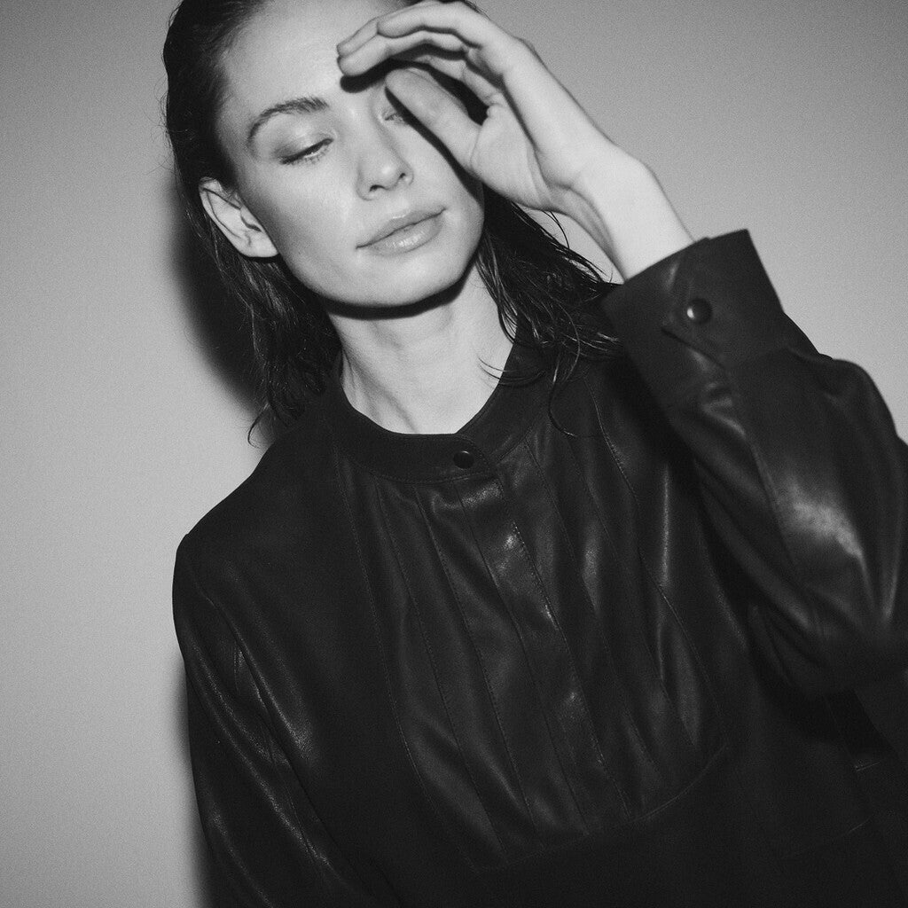 Depeche leather wear Beautiful LS Tona leather blouse in soft quality Blouse 099 Black (Nero)