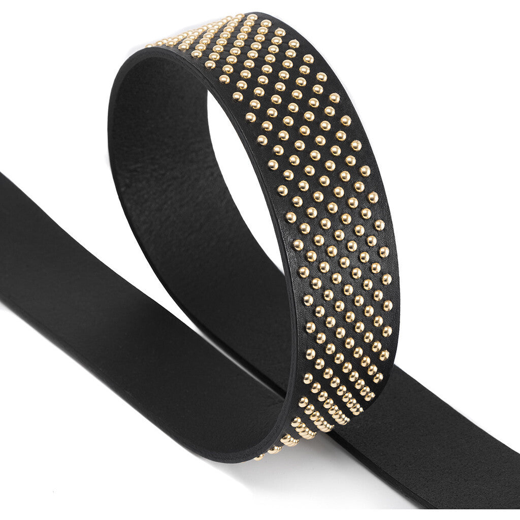 DEPECHE Beautiful leather belt decorated with studs Belts 097 Gold