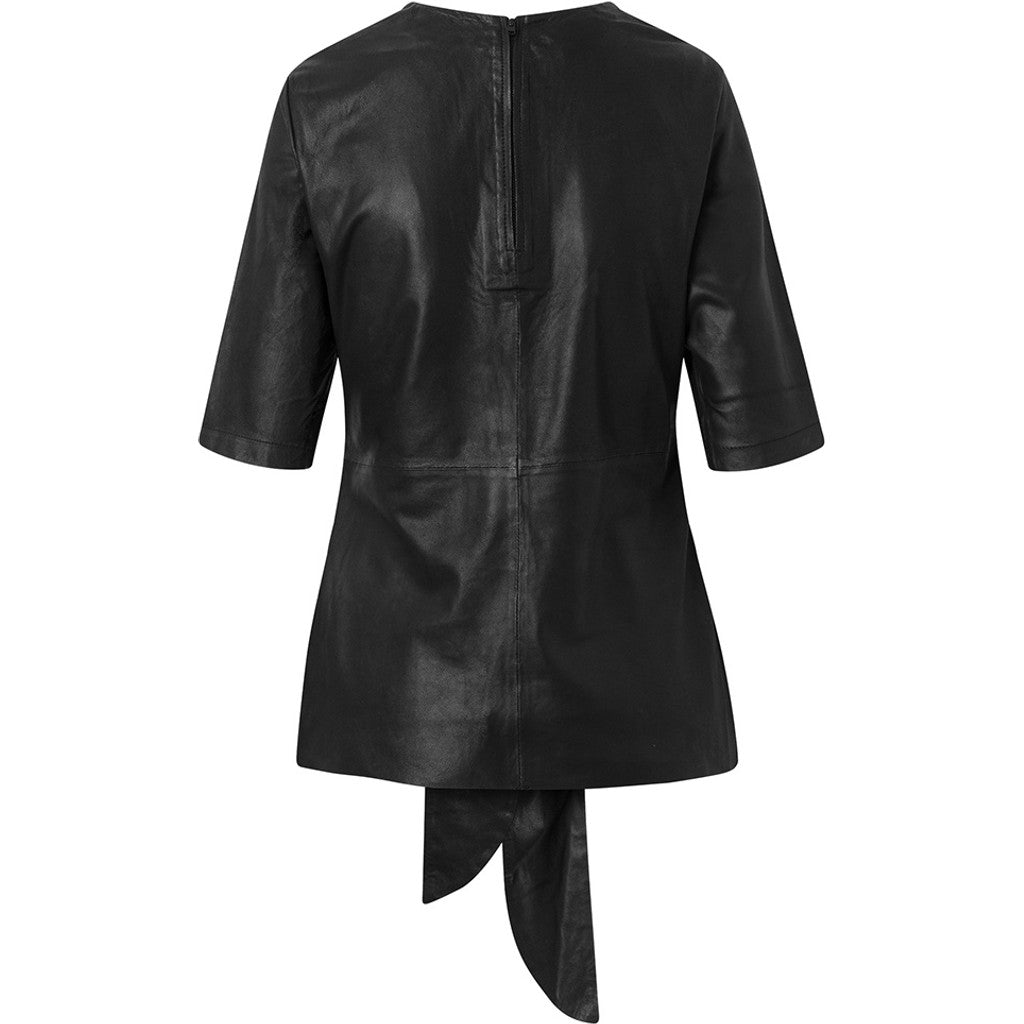Depeche leather wear Beautiful leather top with tie details Tops 099 Black (Nero)