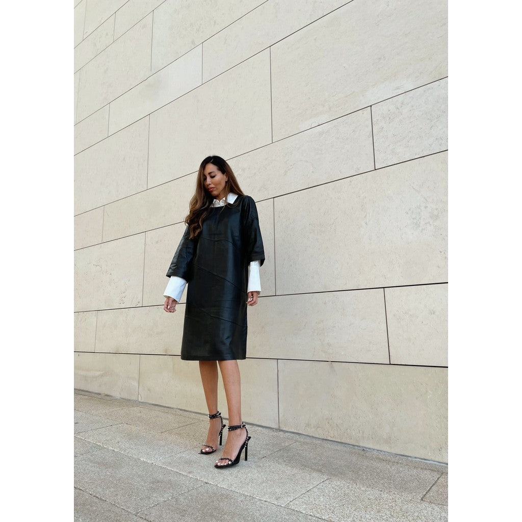 Depeche leather wear Beautilful SS Riga leather dress with cutlines Dresses 099 Black (Nero)