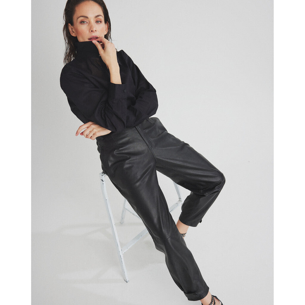 Depeche leather wear Becca HW Leather pants in ankel length Pants 099 Black (Nero)