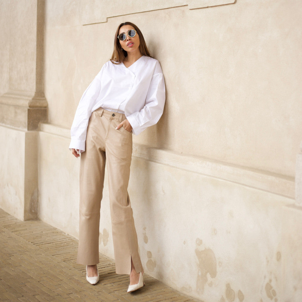 Depeche leather wear Bindy leather pants (HW) Pants 177 Cream