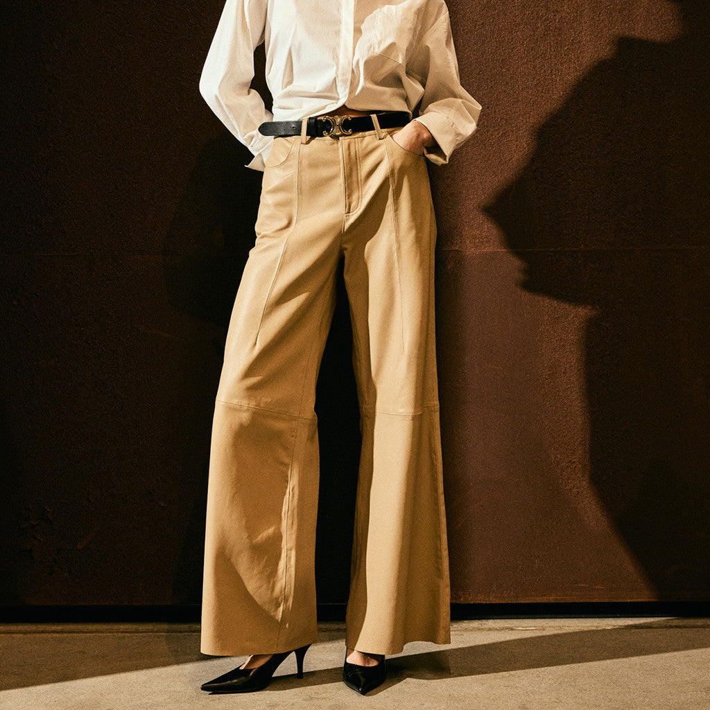 Depeche leather wear Boa leather pants - Wide leg (HW) Pants 177 Cream