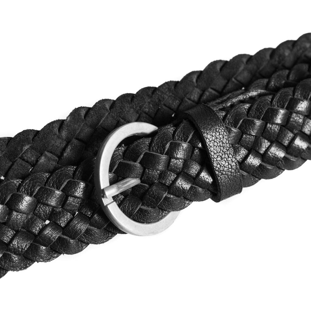 DEPECHE Braided narrow belt in soft leather Belts 099 Black (Nero)