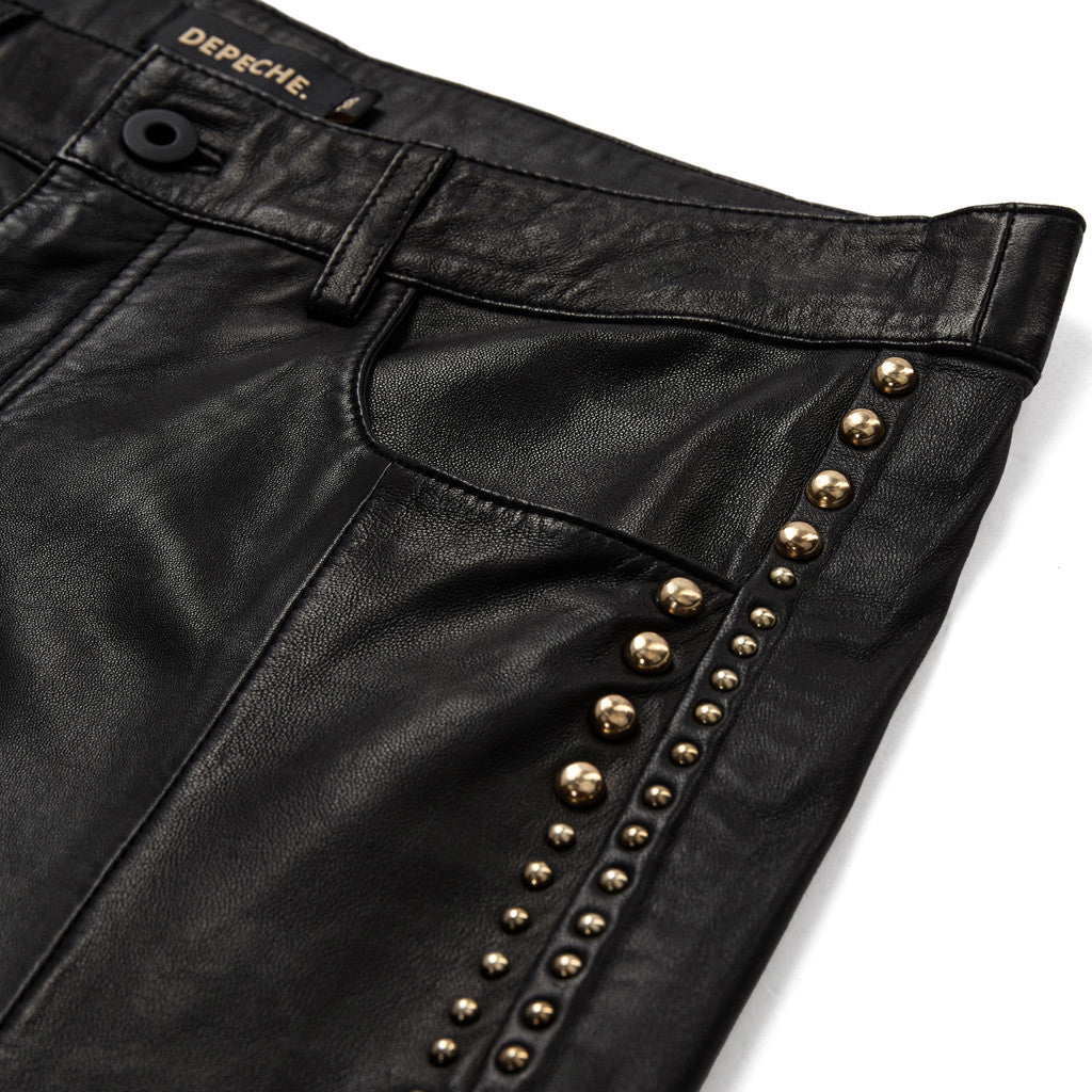 Depeche leather wear Cat leather pants with gold studs Pants 099 Black (Nero)