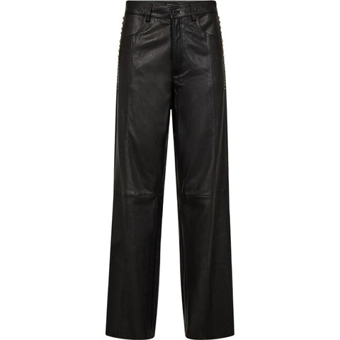 Depeche leather wear Cat leather pants with gold studs Pants 099 Black (Nero)