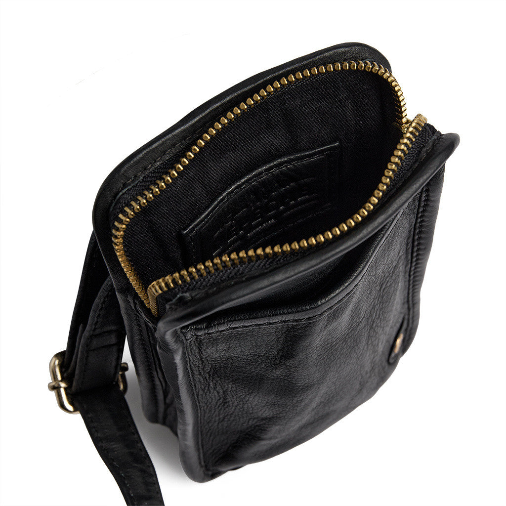 DEPECHE Classic leather mobile bag with crossbody strap Mobilebag 099 Black