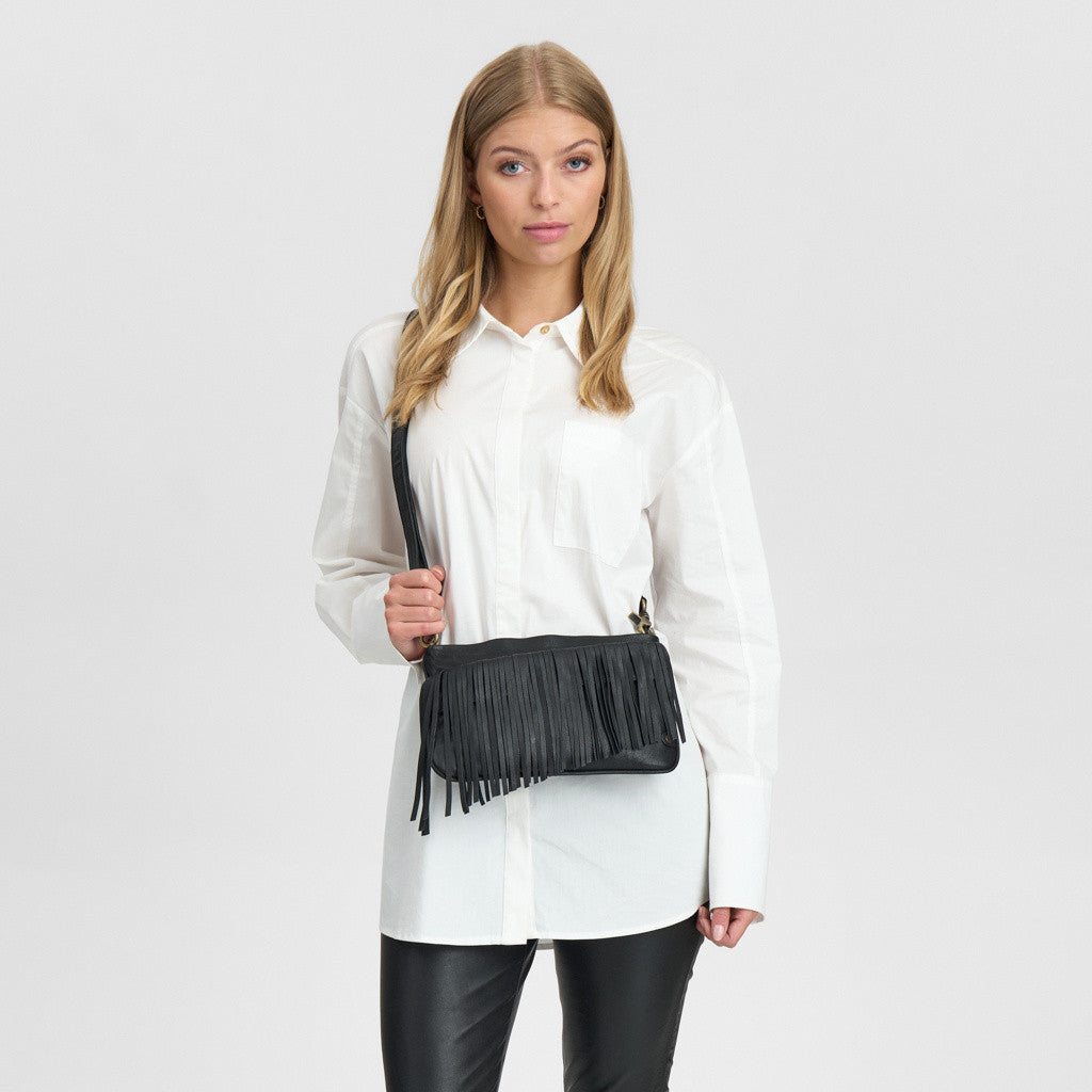 DEPECHE Clutch with fringes Clutch 099 Black (Nero)