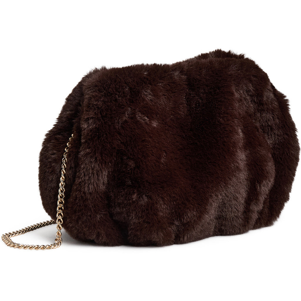 DEPECHE Faux fur crossover bag with chain Cross over 161 Dark brown