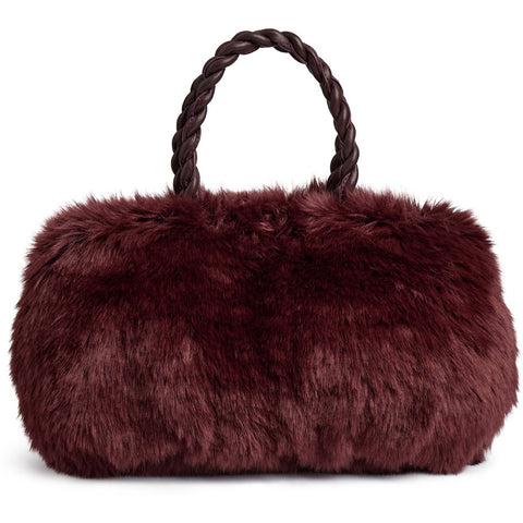 DEPECHE Faux fur handbag with braided leather handles Shoulderbag / Handbag 305 Ox Blood