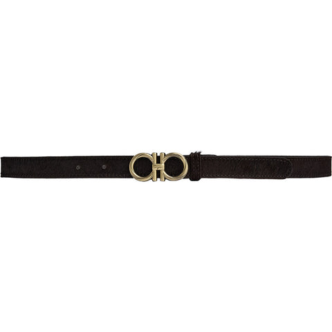 DEPECHE Hair-on leather belt with buckle Belt 161 Dark brown
