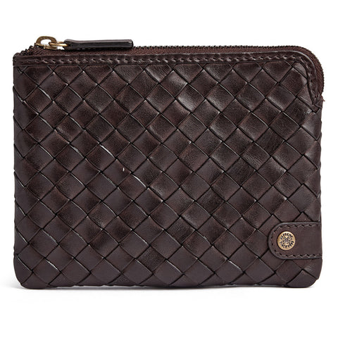 DEPECHE Handwoven calf leather card holder Purse / Credit card holder 161 Dark brown