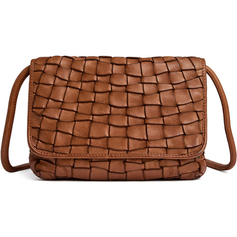 DEPECHE Handwoven suede clutch/crossover bag Cross over 005 Vintage cognac