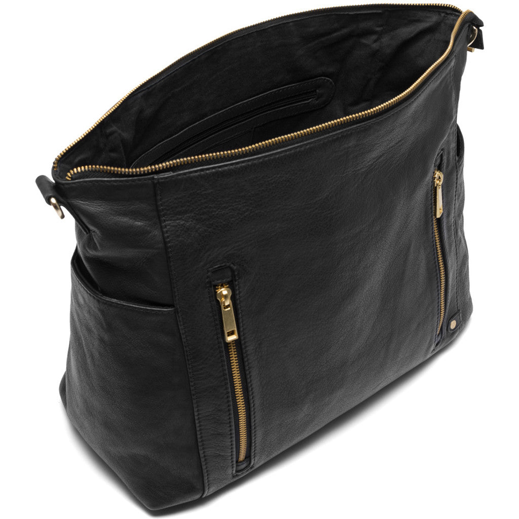 DEPECHE Large leatherbag in soft quality decorated with zippers Shoulderbag / Handbag 099 Black (Nero)