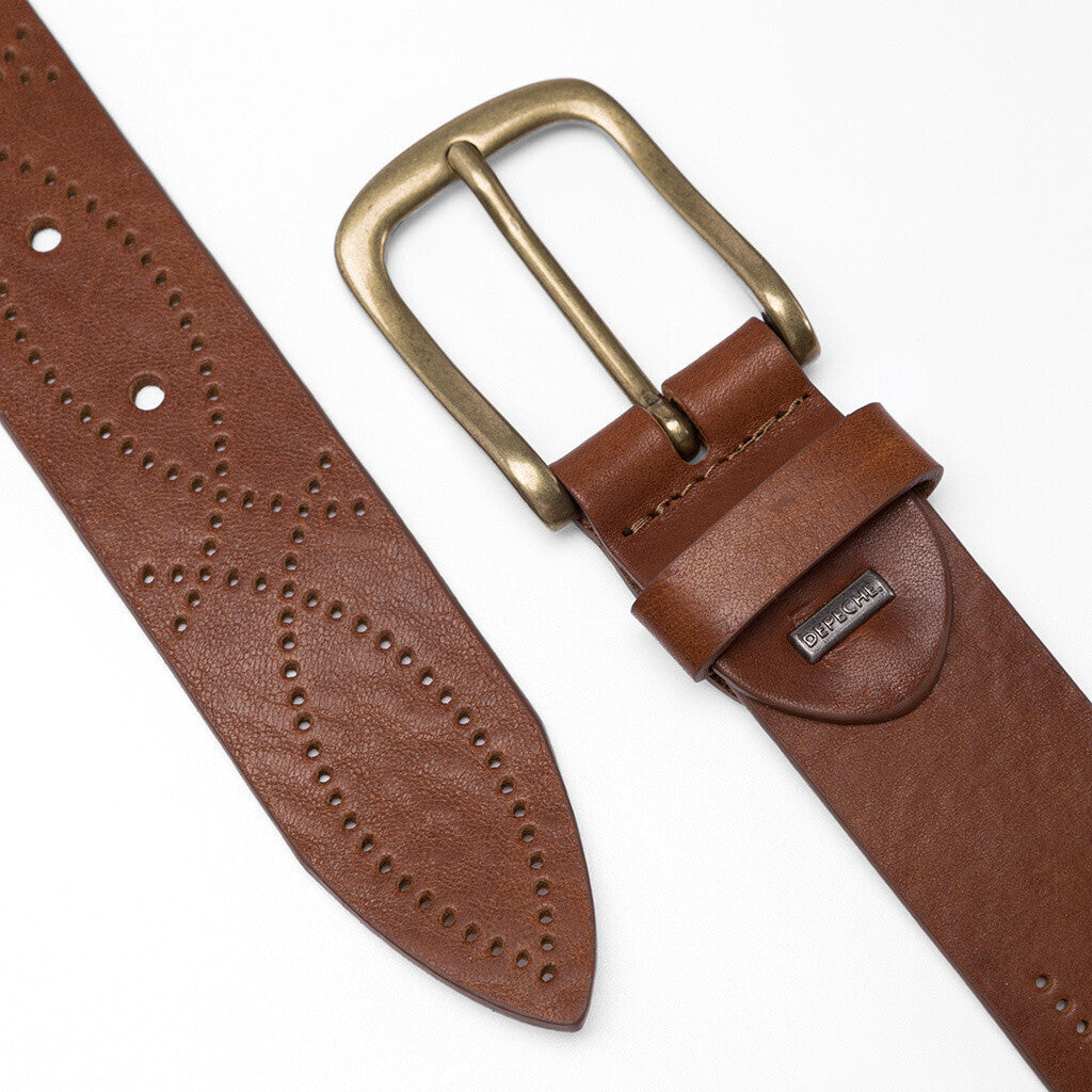 DEPECHE Leather belt with a beautiful western pattern Belts 014 Cognac