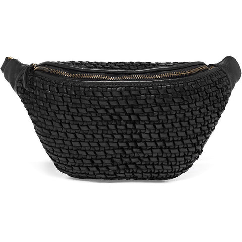 DEPECHE Leather bumbag decorated with weaving Bumbag 099 Black (Nero)