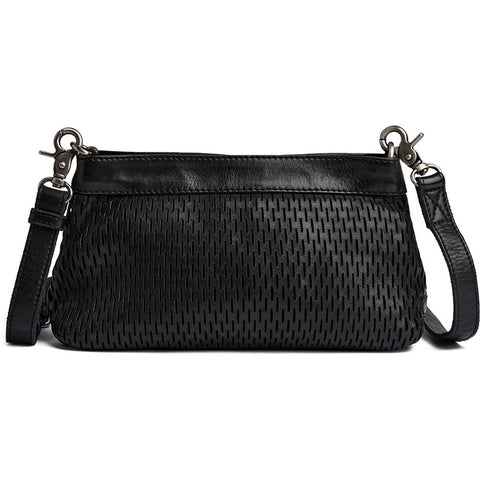 DEPECHE Leather clutch bag with perforated pattern Small bag / Clutch 099 Black