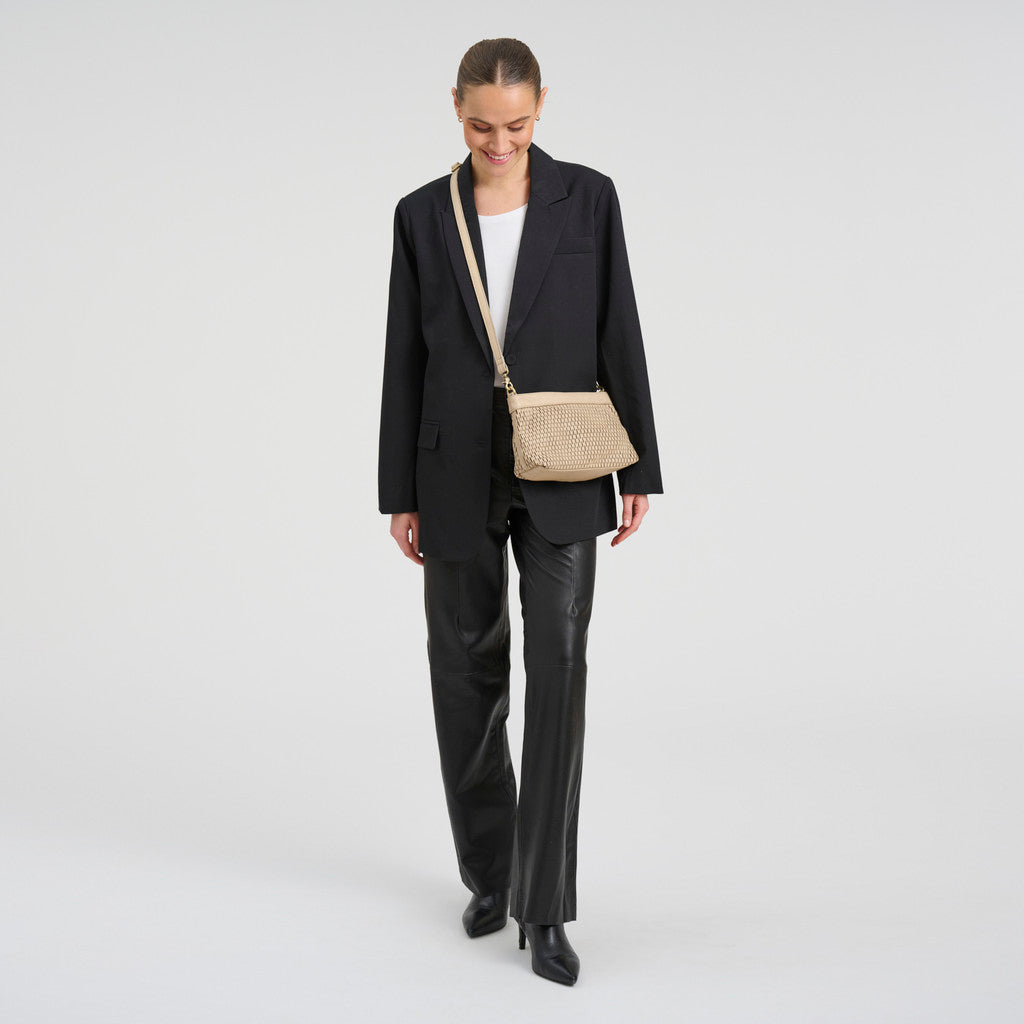 DEPECHE Leather clutch bag with perforated pattern Small bag / Clutch 177 Cream
