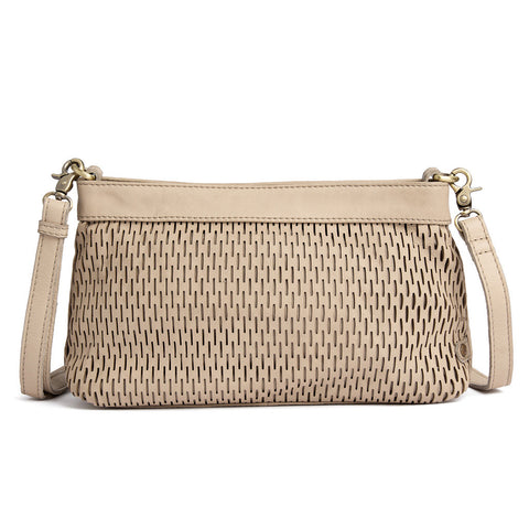 DEPECHE Leather clutch bag with perforated pattern Small bag / Clutch 177 Cream
