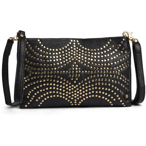 DEPECHE Leather clutch with gold studs Clutch 099 Black (Nero)