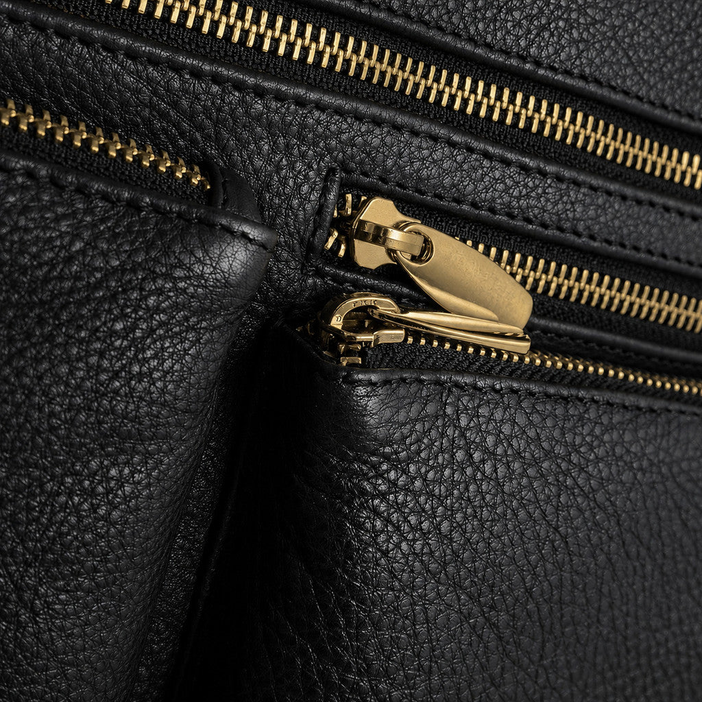 DEPECHE Leather crossover bag decorated with zipperpockets Crossover 154 Black/Brass