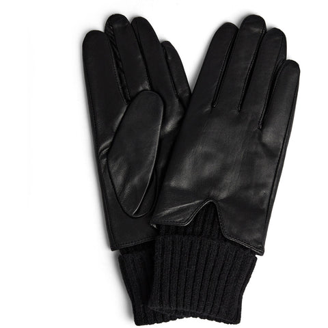 DEPECHE Leather glove with foldable knitcuff Gloves 226 Black/Black