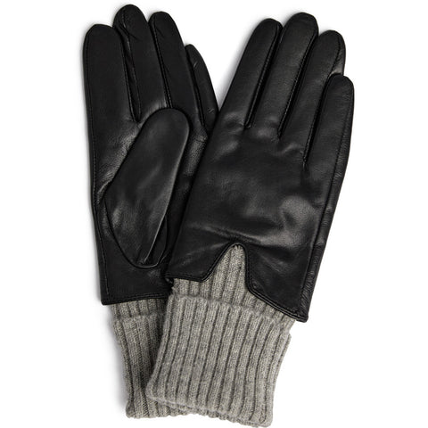 DEPECHE Leather glove with foldable knitcuff Gloves 330 Black/Grey