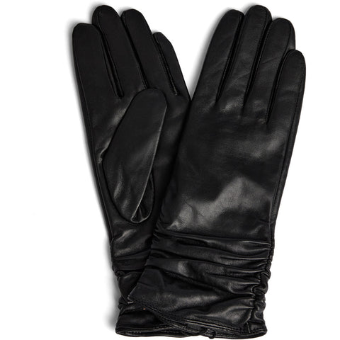 DEPECHE Leather glove with ruched detail Gloves 099 Black