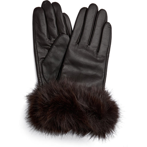 DEPECHE Leather gloves with faux fur Gloves 008 Chocolate