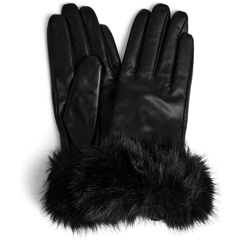 DEPECHE Leather gloves with faux fur Gloves 099 Black