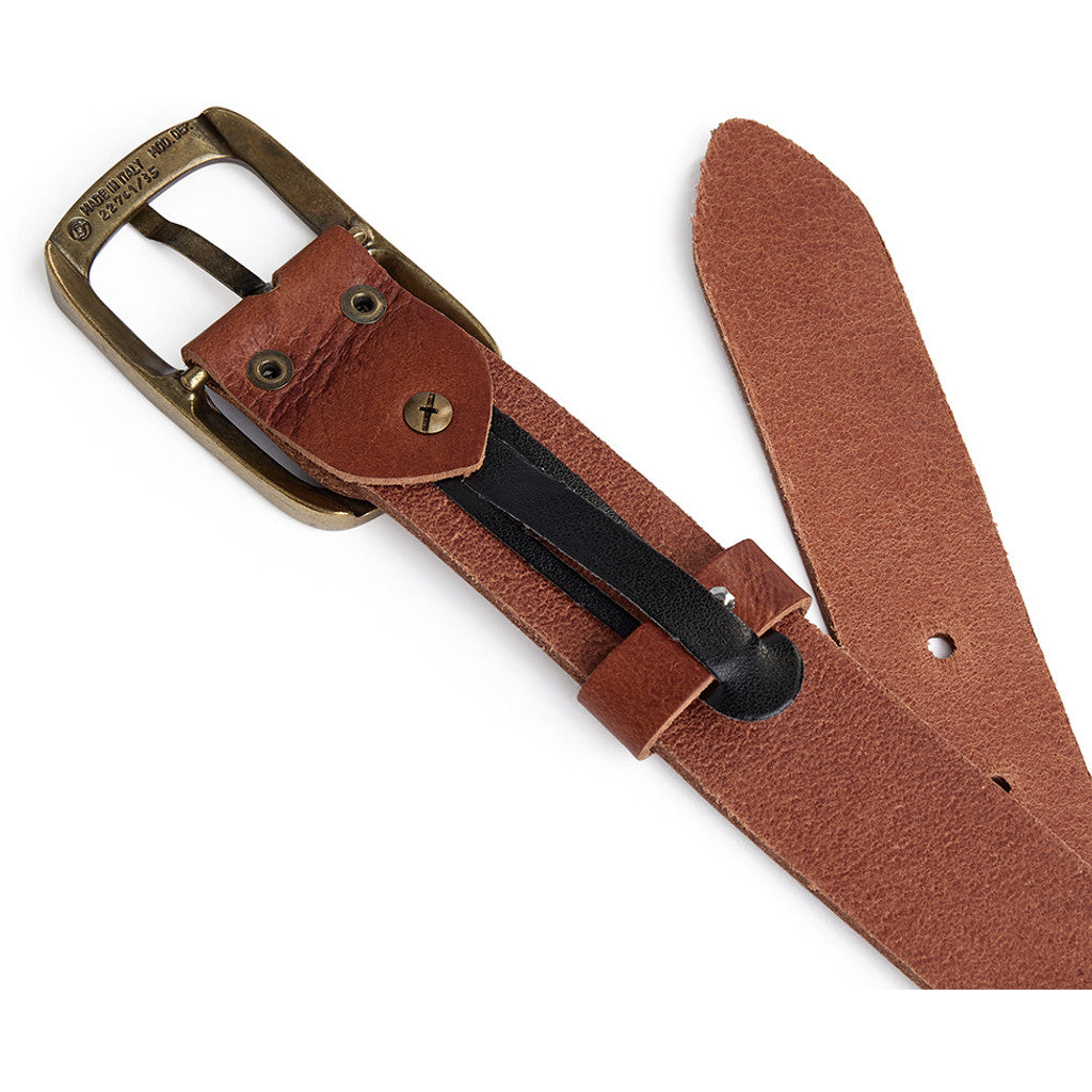 DEPECHE Leather jeans belt with vintage texture Belts 014 Cognac