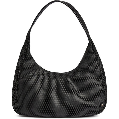 DEPECHE Leather shoulder and handbag with perforated pattern Shoulderbag / Handbag 099 Black