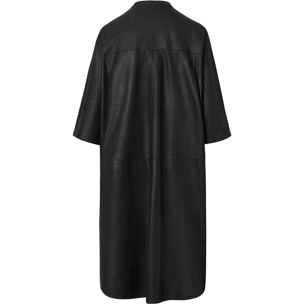 Depeche leather wear Long Tielde leather shirt in soft quality Shirts 099 Black (Nero)