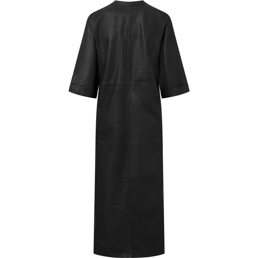 Depeche leather wear Long feminine leather dress i soft quality Dresses 099 Black (Nero)