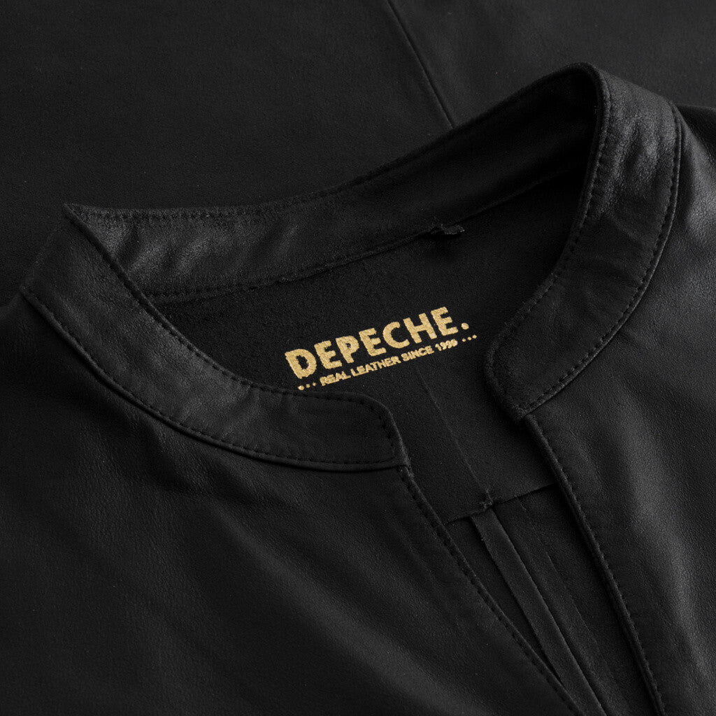 Depeche leather wear Long feminine leather dress i soft quality Dresses 099 Black (Nero)