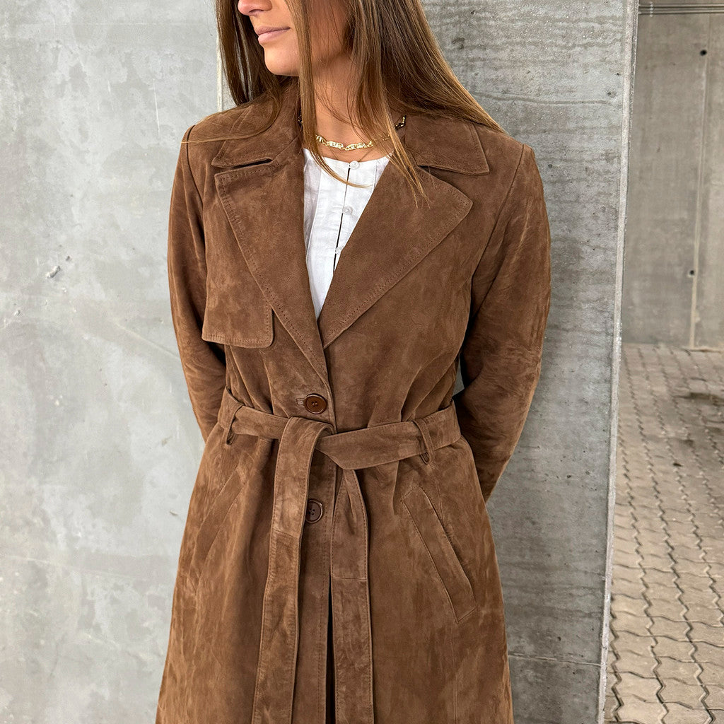 Depeche leather wear Naomi suede trench coat Jacket 311 Wood