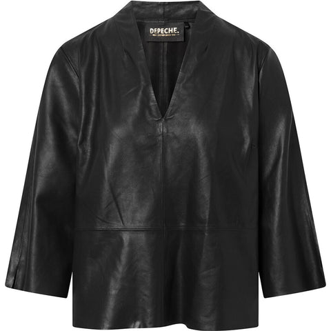 Depeche leather wear Pretty Tirsa leather blouse with v-neck Blouse 099 Black (Nero)