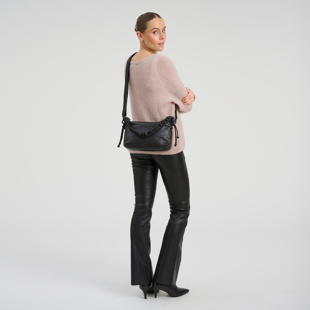 DEPECHE Sheep leather crossover bag with ruched strap Cross over 099 Black
