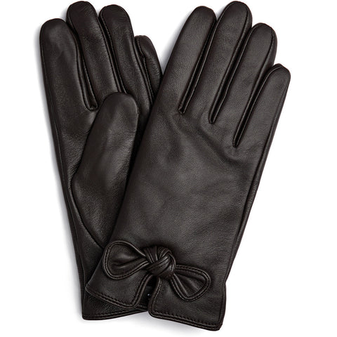 DEPECHE Sheep leather gloves with bow detail Gloves 008 Chocolate