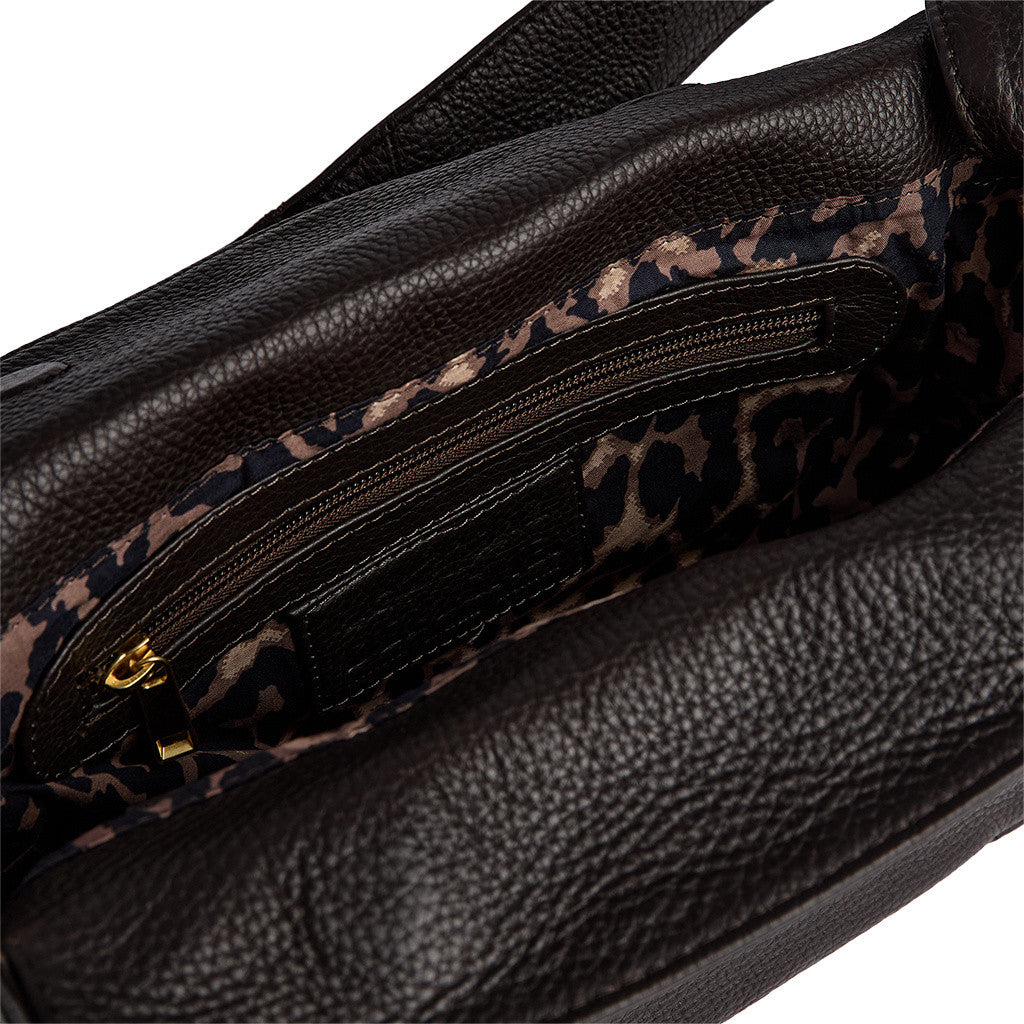DEPECHE Shoulderbag with leopard lining Shoulderbag / Handbag 161 Dark brown