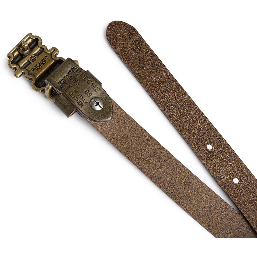 DEPECHE Slim classic leather belt Belt 189 Army/Brass