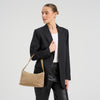 DEPECHE Small suede shoulder and handbag with all-over flat studs Shoulderbag / Handbag 011 Sand